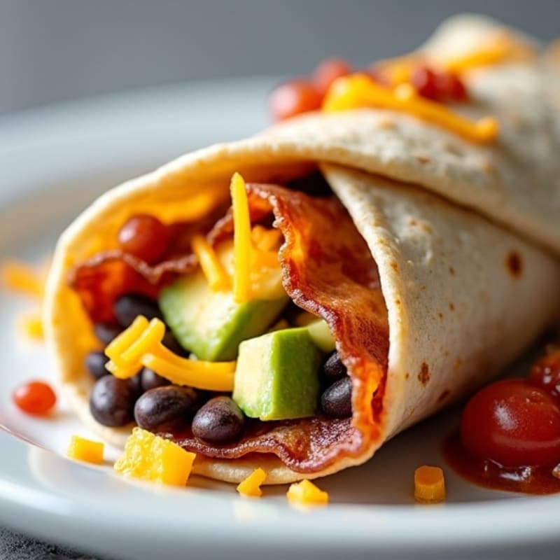 Crispy Turkey Bacon and Egg White Breakfast Burrito with Black Beans