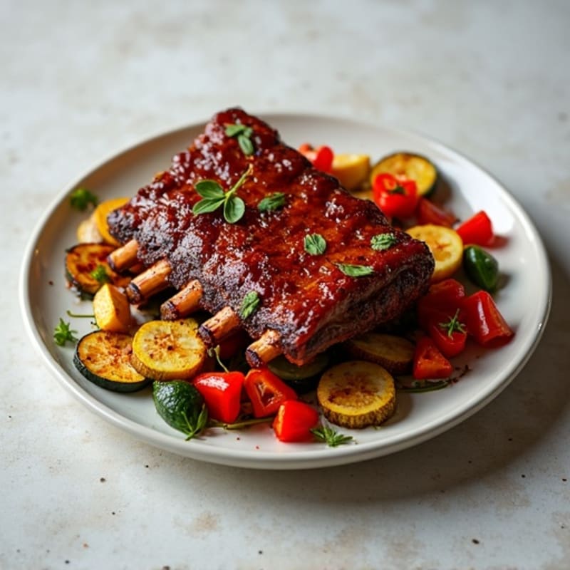 Tender Sweet and Smoky Pork Ribs with Roasted Vegetables