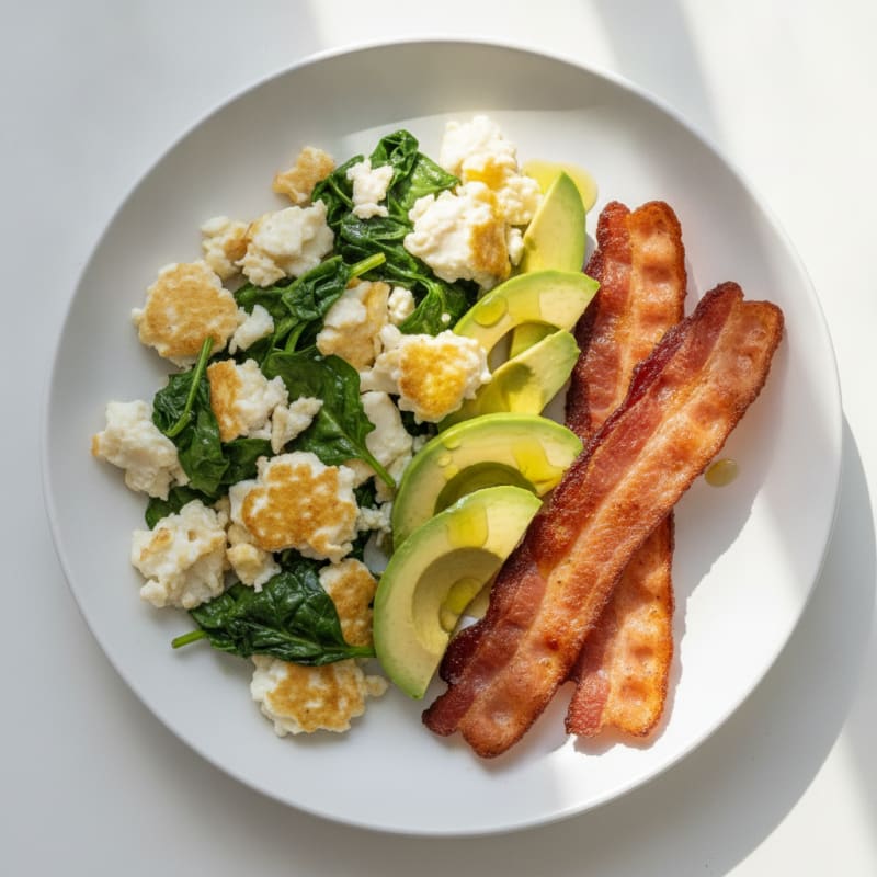 Egg White Spinach Scramble with Turkey Bacon