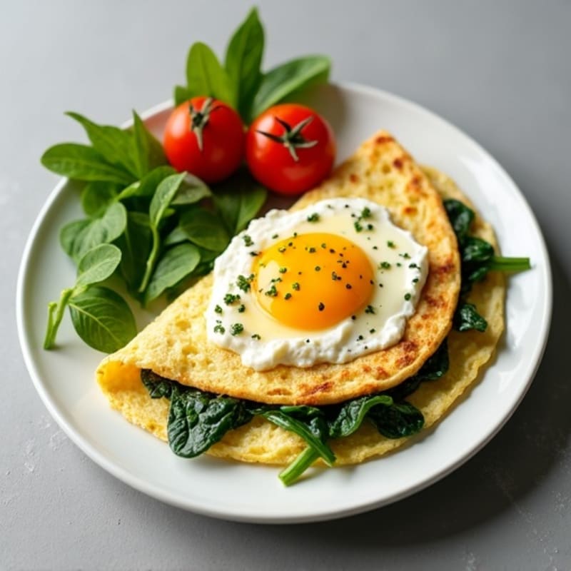 Egg White Spinach Omelette with Cottage Cheese and Cherry Tomatoes