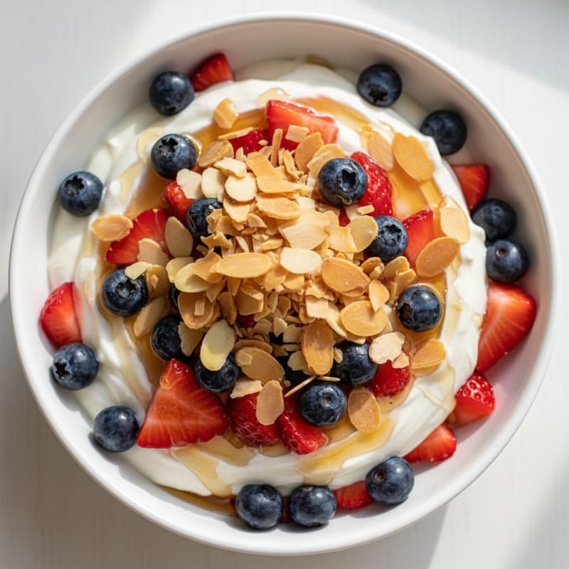 Creamy Greek Yogurt Parfait with Mixed Berries and Almond Crunch