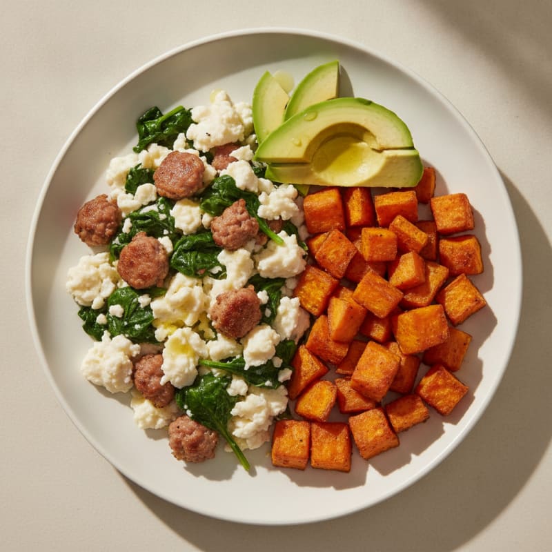 Egg White Scramble with Spinach and Turkey Sausage