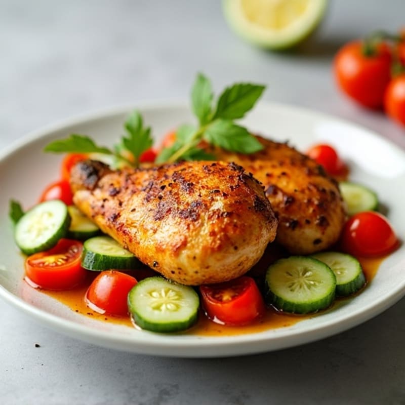 Spiced Roasted Chicken with Fresh Cucumber Tomato Salad