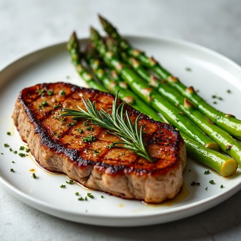 Garlic Herb Pan-Seared Lean Steak with Roasted Asparagus