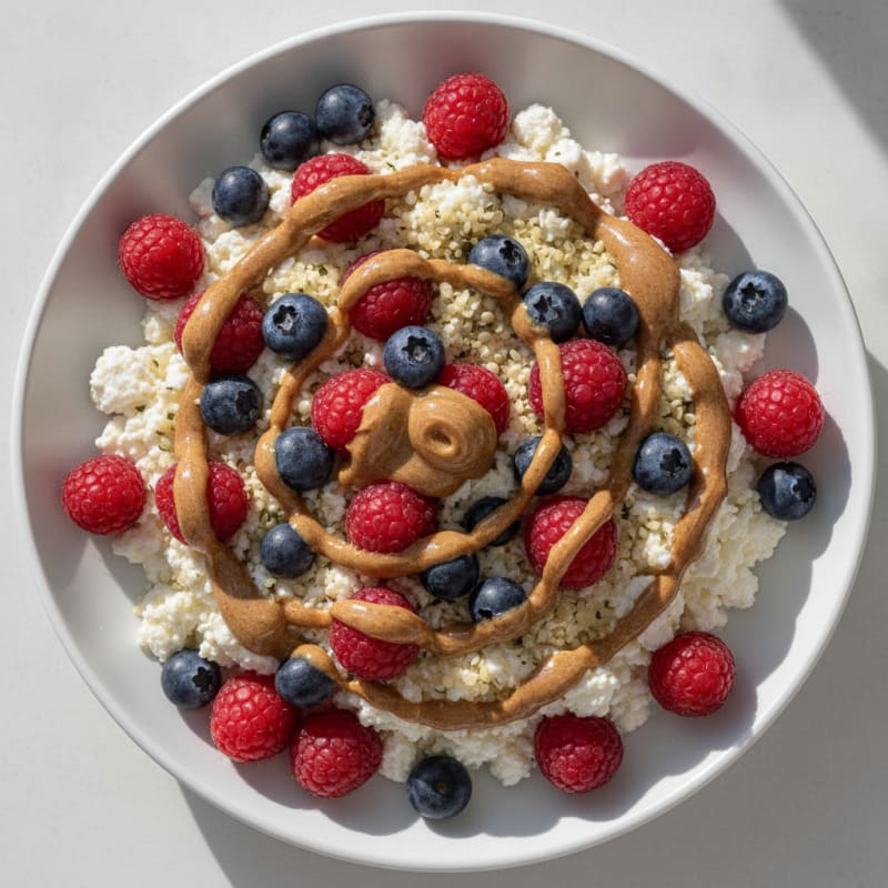 Cottage Cheese Berry Bowl with Almond Butter Drizzle