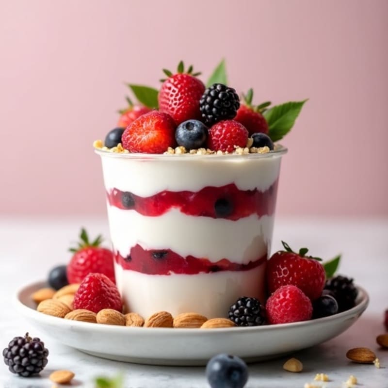 Greek Yogurt Protein Parfait with Mixed Berries and Almonds