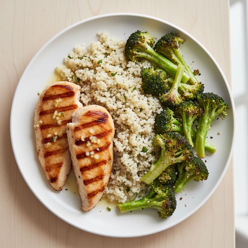 Grilled Chicken Breast with Roasted Broccoli and Quinoa