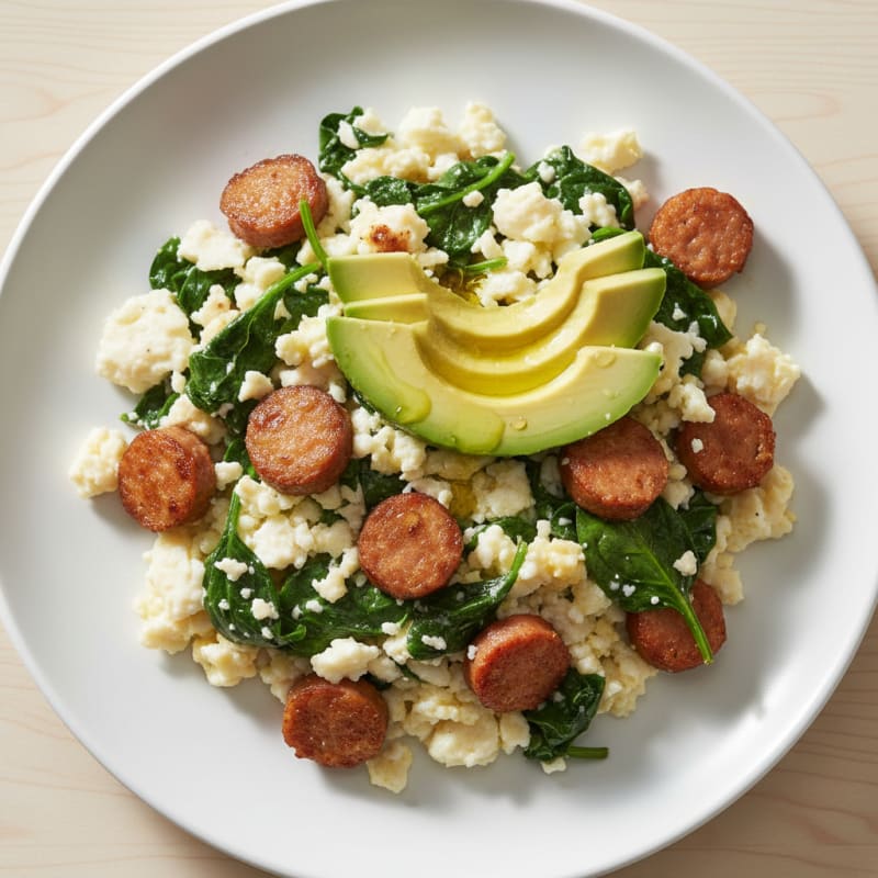 Egg White Scramble with Spinach and Turkey Sausage