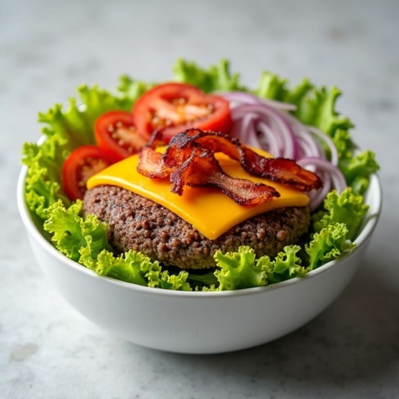 Lean Ground Beef Cheeseburger Bowl with Crispy Turkey Bacon