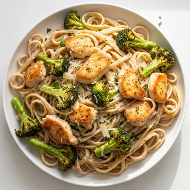 Creamy Chicken Alfredo with Roasted Broccoli