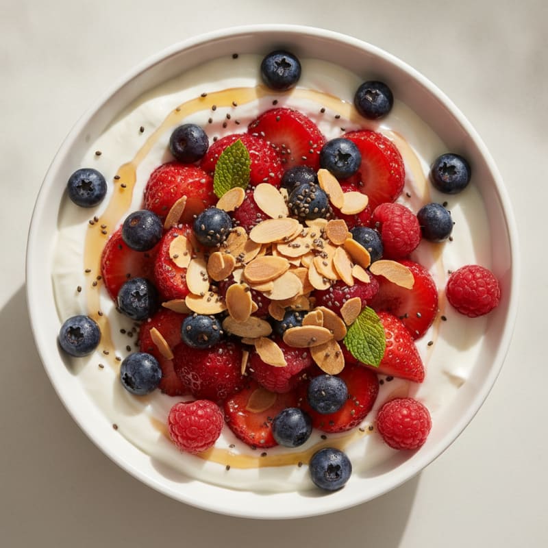 Creamy Greek Yogurt Parfait with Mixed Berries and Almonds