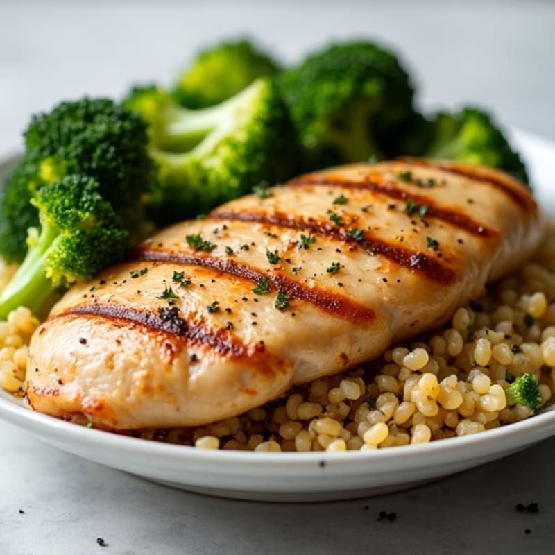 Grilled Chicken Breast with Quinoa and Roasted Broccoli