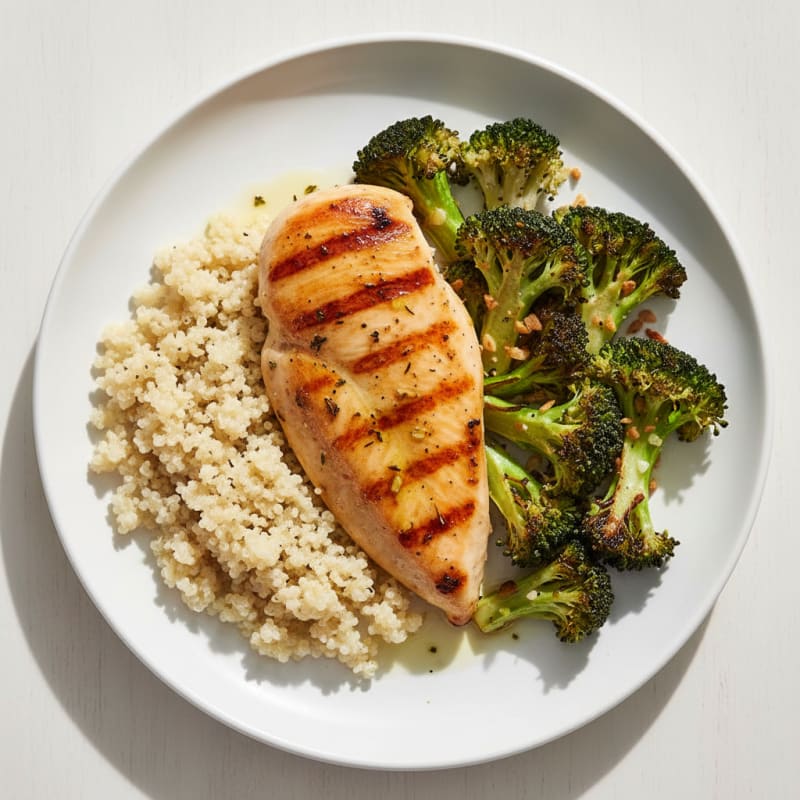 Grilled Chicken Breast with Roasted Broccoli and Quinoa