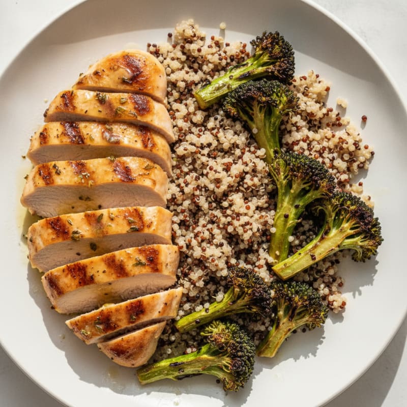 Grilled Chicken Breast with Quinoa and Roasted Broccoli