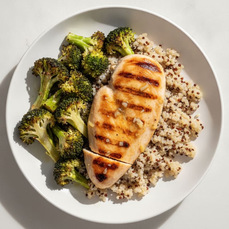 Grilled Chicken Breast with Quinoa and Roasted Broccoli
