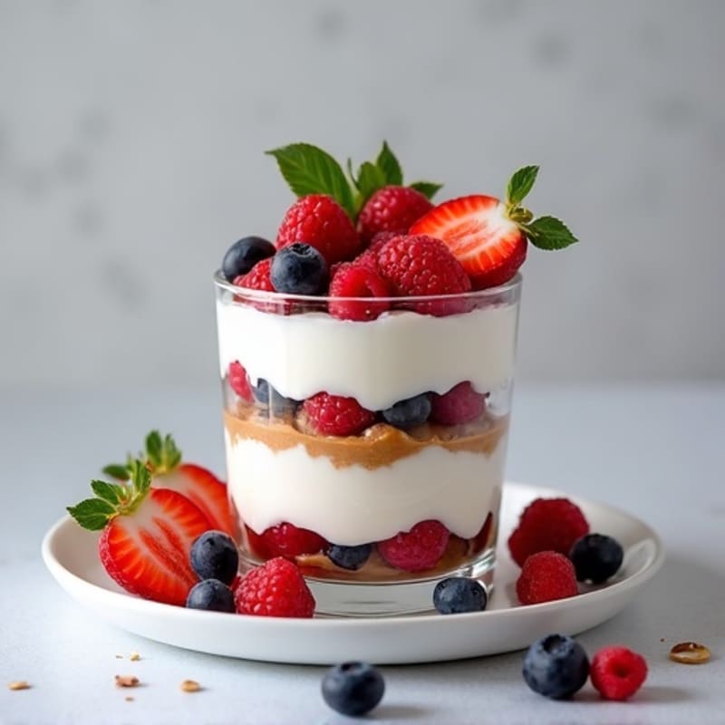 Greek Yogurt Protein Parfait with Mixed Berries and Almond Butter