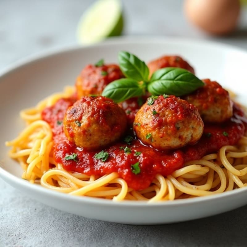Lean Turkey Meatballs with Whole Wheat Spaghetti and Fresh Marinara