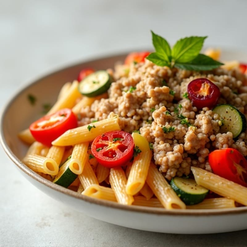 Hearty Whole Wheat Pasta with Lean Ground Turkey and Roasted Vegetables