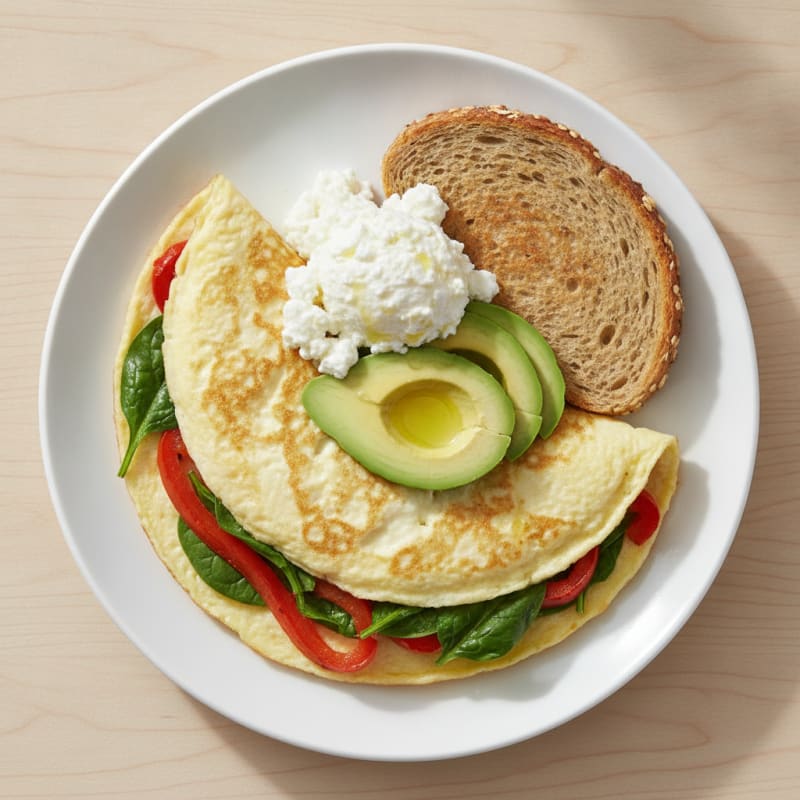 Egg White Veggie Omelette with Cottage Cheese and Fresh Spinach