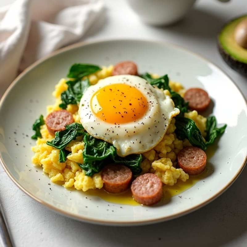 Egg White Scramble with Spinach and Turkey Sausage