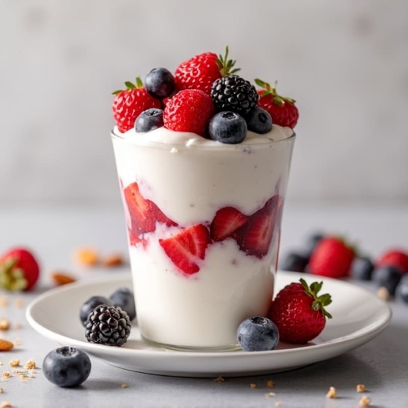 Greek Yogurt Protein Parfait with Mixed Berries and Almonds