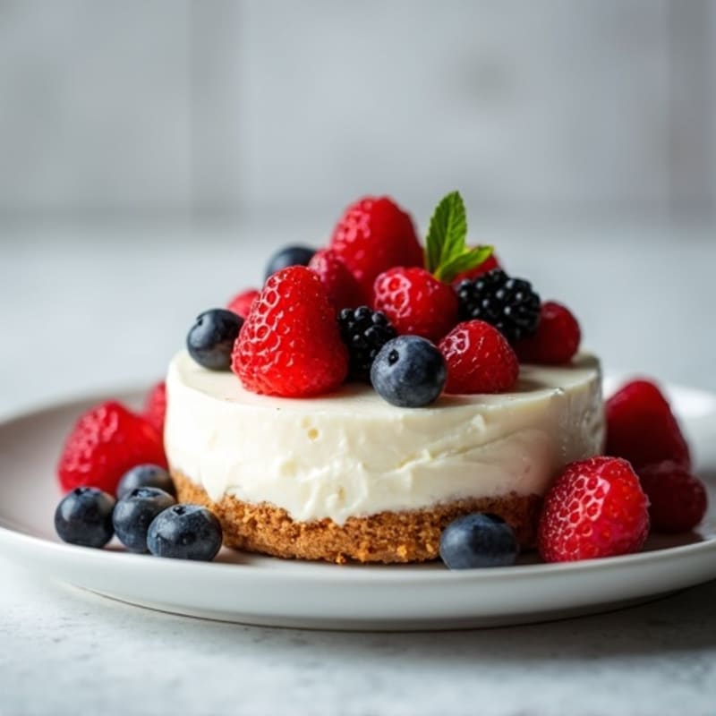 Greek Yogurt Protein Cheesecake with Mixed Berries