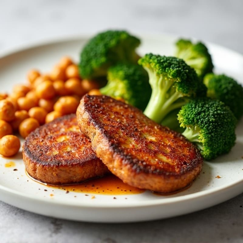 Seared Seitan Steaks with Roasted Broccoli and Chickpeas