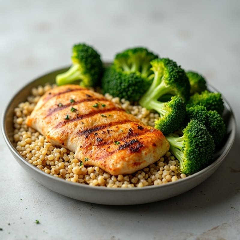 Grilled Chicken Breast with Quinoa and Steamed Broccoli