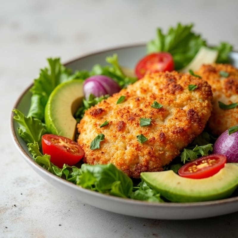 Crispy Chicken and Creamy Avocado Salad with Zesty Lemon Dressing
