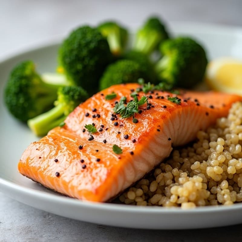 Seared Salmon with Roasted Broccoli and Quinoa