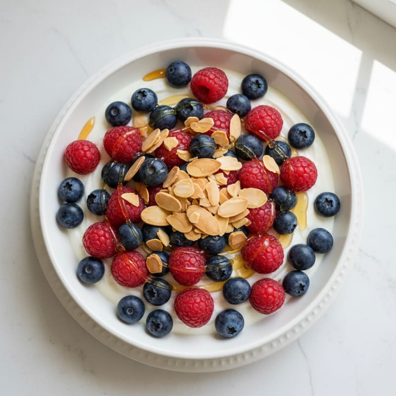 Greek Yogurt Bowl with Fresh Berries and Crunchy Almonds