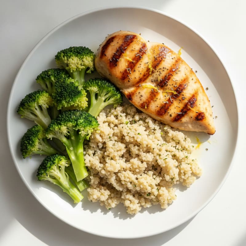 Grilled Chicken Breast with Quinoa and Steamed Broccoli