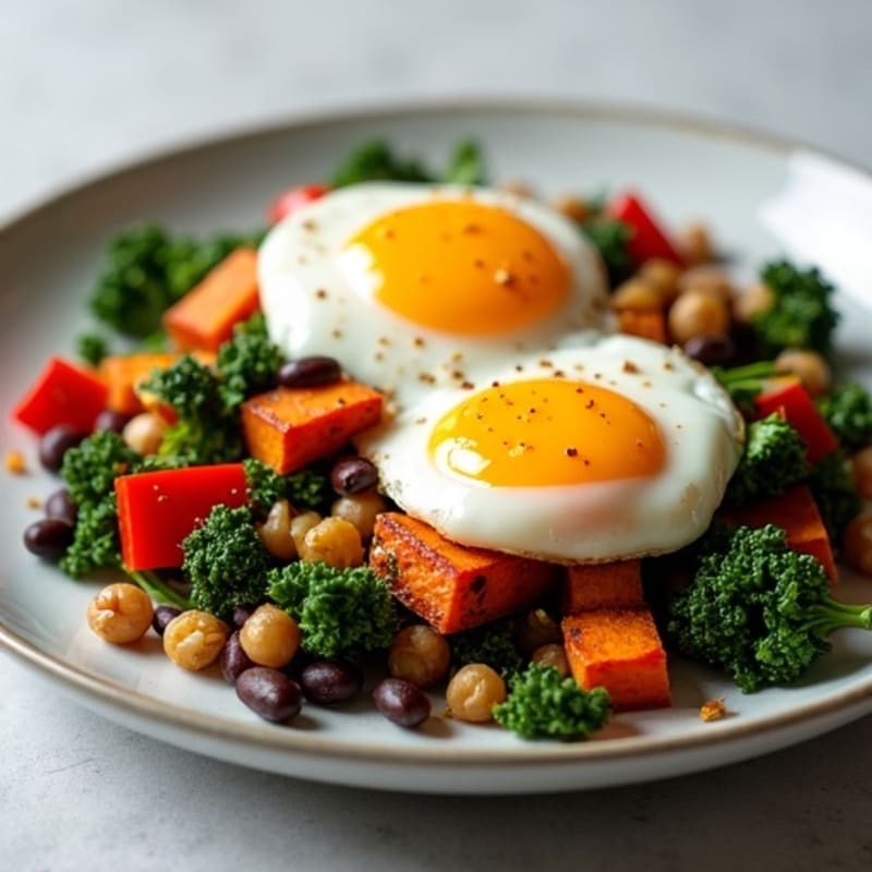 Crispy Sweet Potato and Kale Hash with Poached Eggs