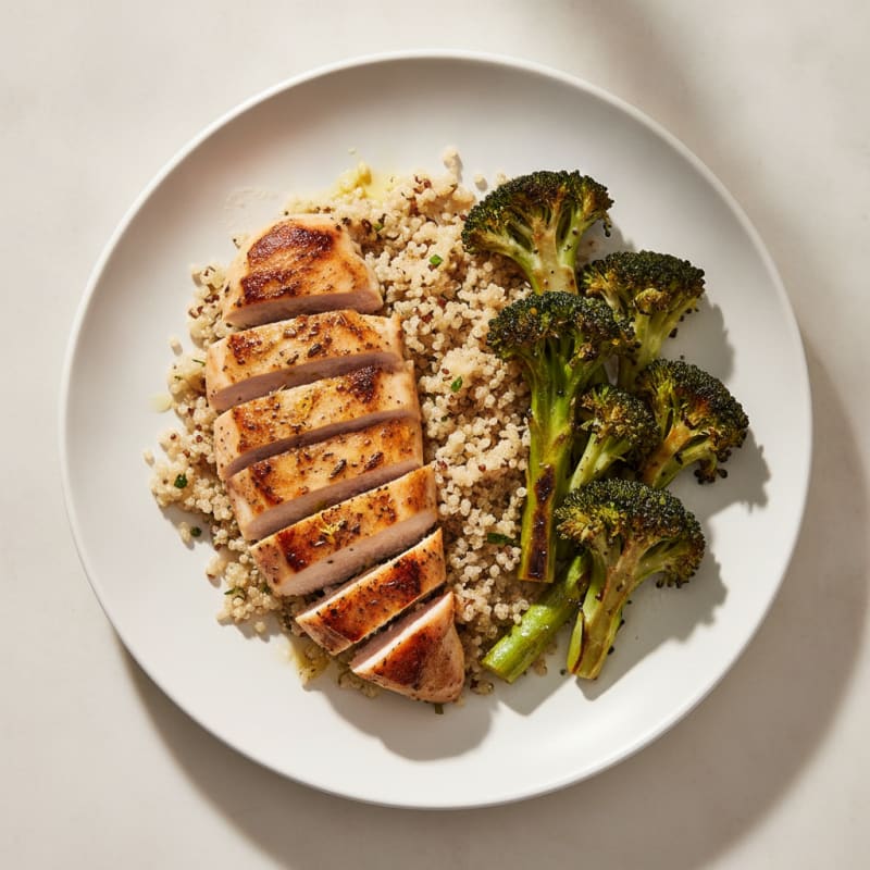 Grilled Chicken Breast with Quinoa and Roasted Broccoli
