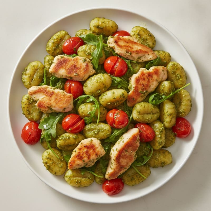 Gnocchi with Arugula Pesto and Cherry Tomatoes