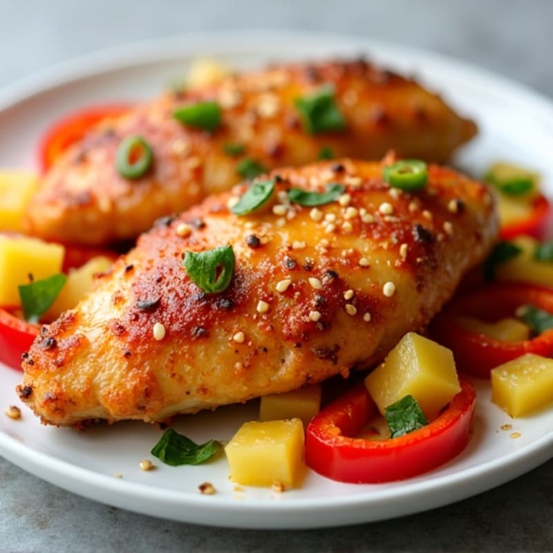 Crispy Chicken with Sweet and Sour Glaze, Roasted Pineapple, and Bell Peppers