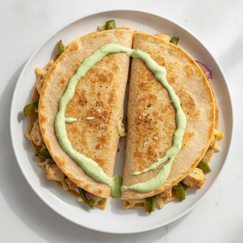 Chicken Poblano Quesadillas with Lime Crema