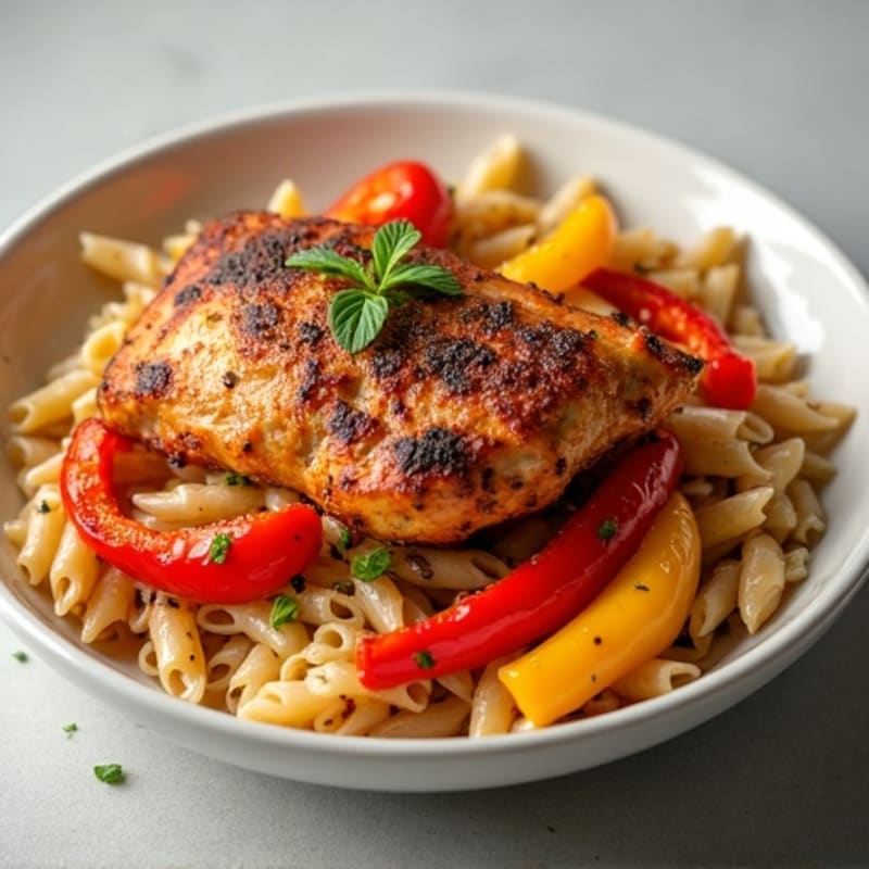 Spicy Cajun Chicken with Roasted Bell Peppers and Whole Wheat Pasta
