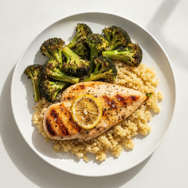 Grilled Lemon Pepper Chicken with Quinoa and Roasted Broccoli