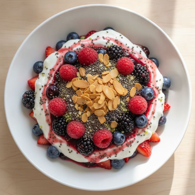 Silky Greek Yogurt Parfait with Mixed Berries and Chia Seeds
