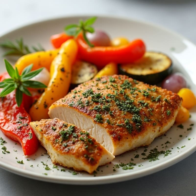 Herb-Crusted Sheet Pan Chicken with Roasted Rainbow Vegetables