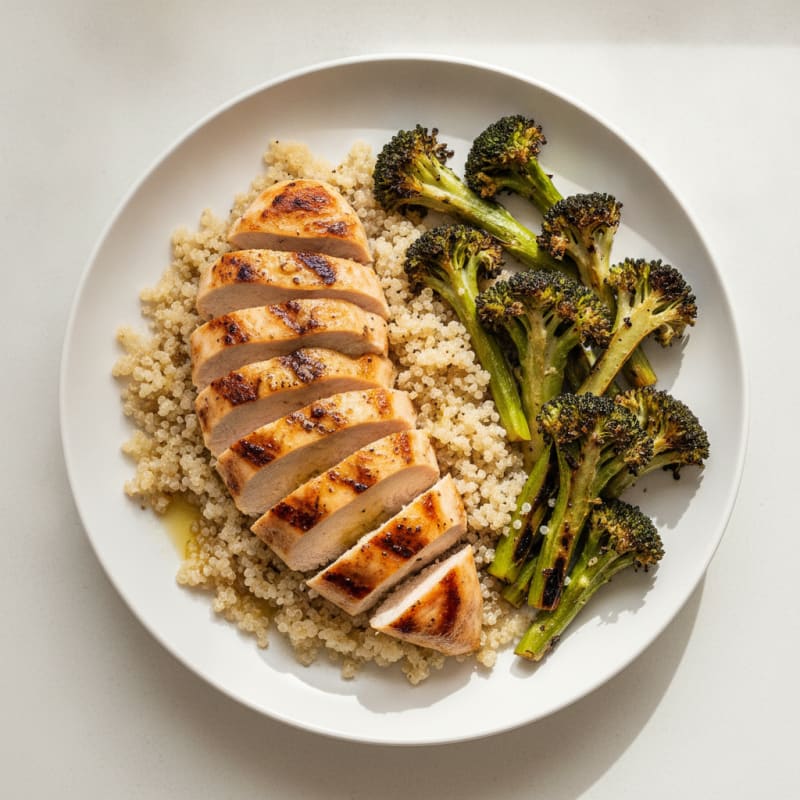 Grilled Chicken Breast with Quinoa and Roasted Broccoli