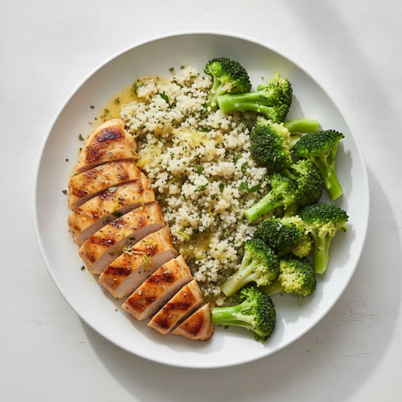 Grilled Chicken Breast with Quinoa and Steamed Broccoli