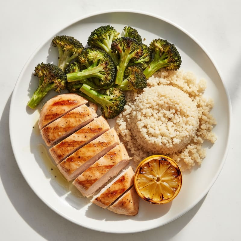 Grilled Chicken Breast with Roasted Broccoli and Quinoa