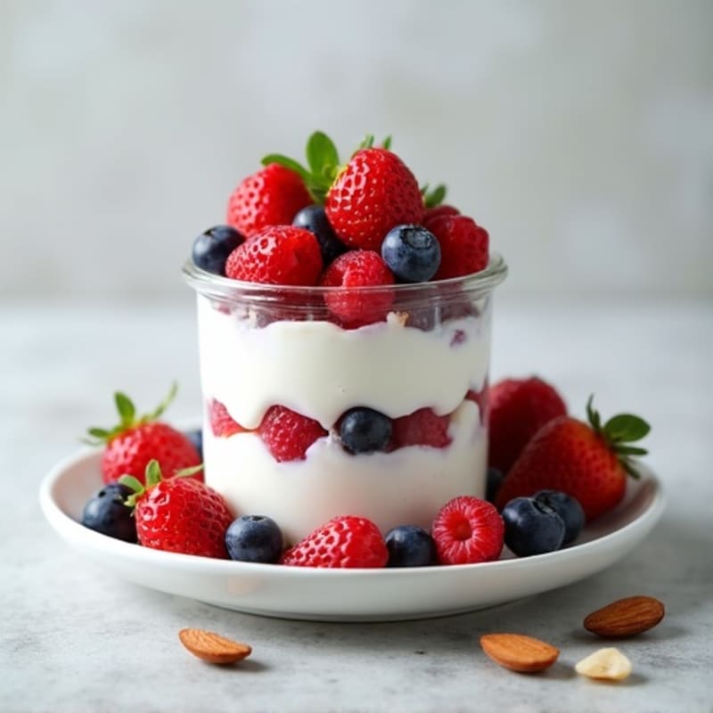 Greek Yogurt Protein Parfait with Mixed Berries and Almonds