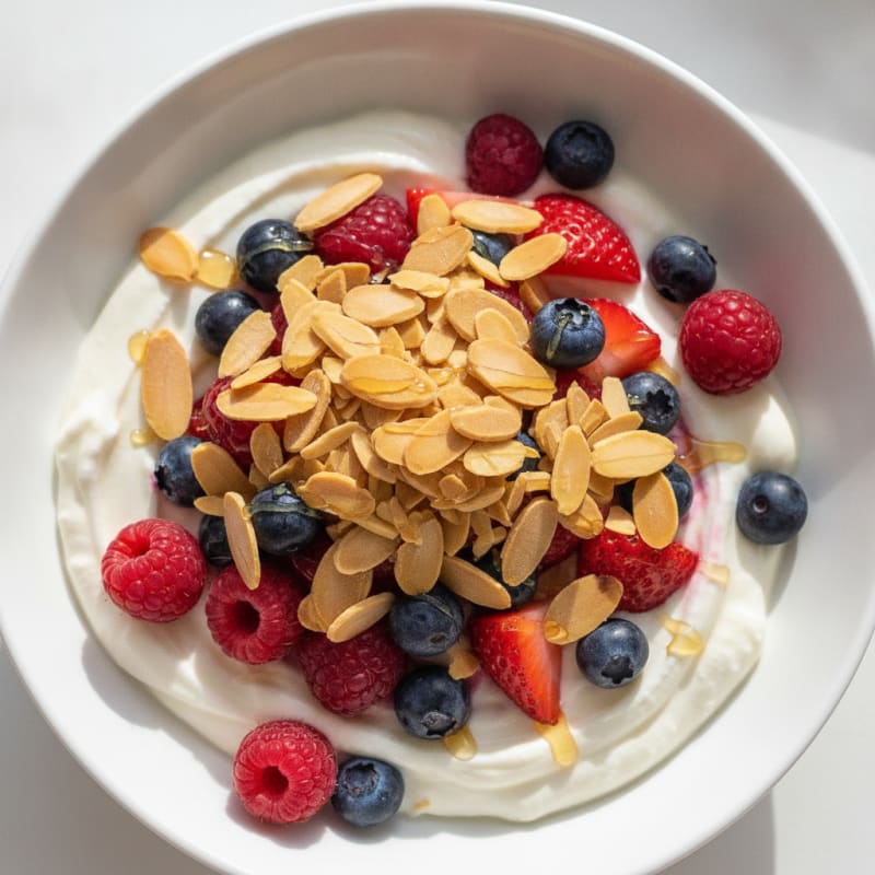 Greek Yogurt Protein Parfait with Mixed Berries and Almonds