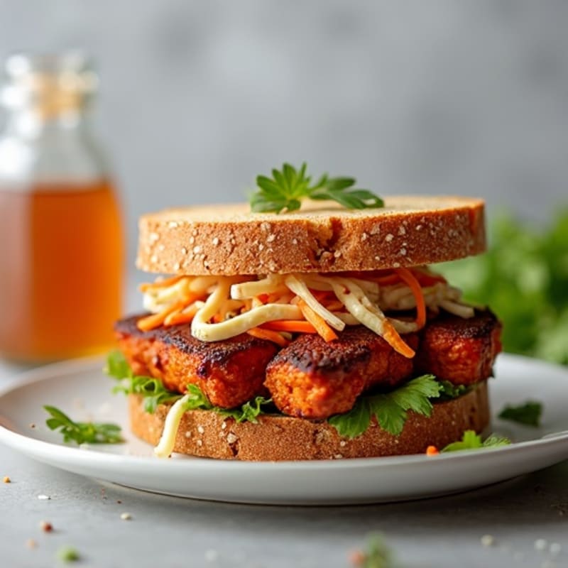 Smoky BBQ Tempeh Sandwich with Creamy Slaw
