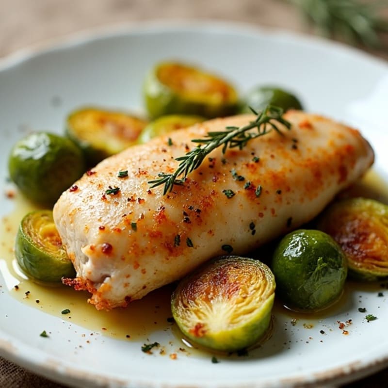 Lemon Herb Roasted Chicken with Crispy Roasted Brussels Sprouts