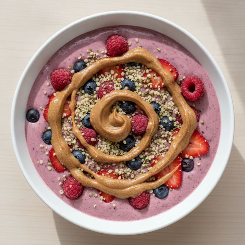 Silky Tofu Protein Smoothie Bowl with Hemp Seeds and Berries