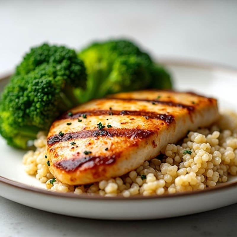 Grilled Chicken Breast with Quinoa and Steamed Broccoli